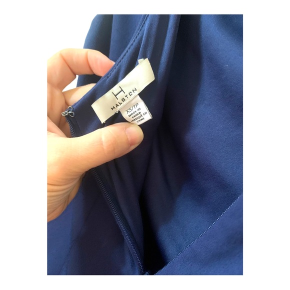 H by Halston Navy Ruffle Flounce Hem Boat Neck Bodycon Tulip Dress XS - Picture 3 of 3